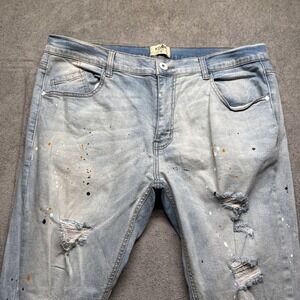 KDNK Men's Ripped‎ Distressed Destroyed Paint Splatter Streetwear Jeans Size 38